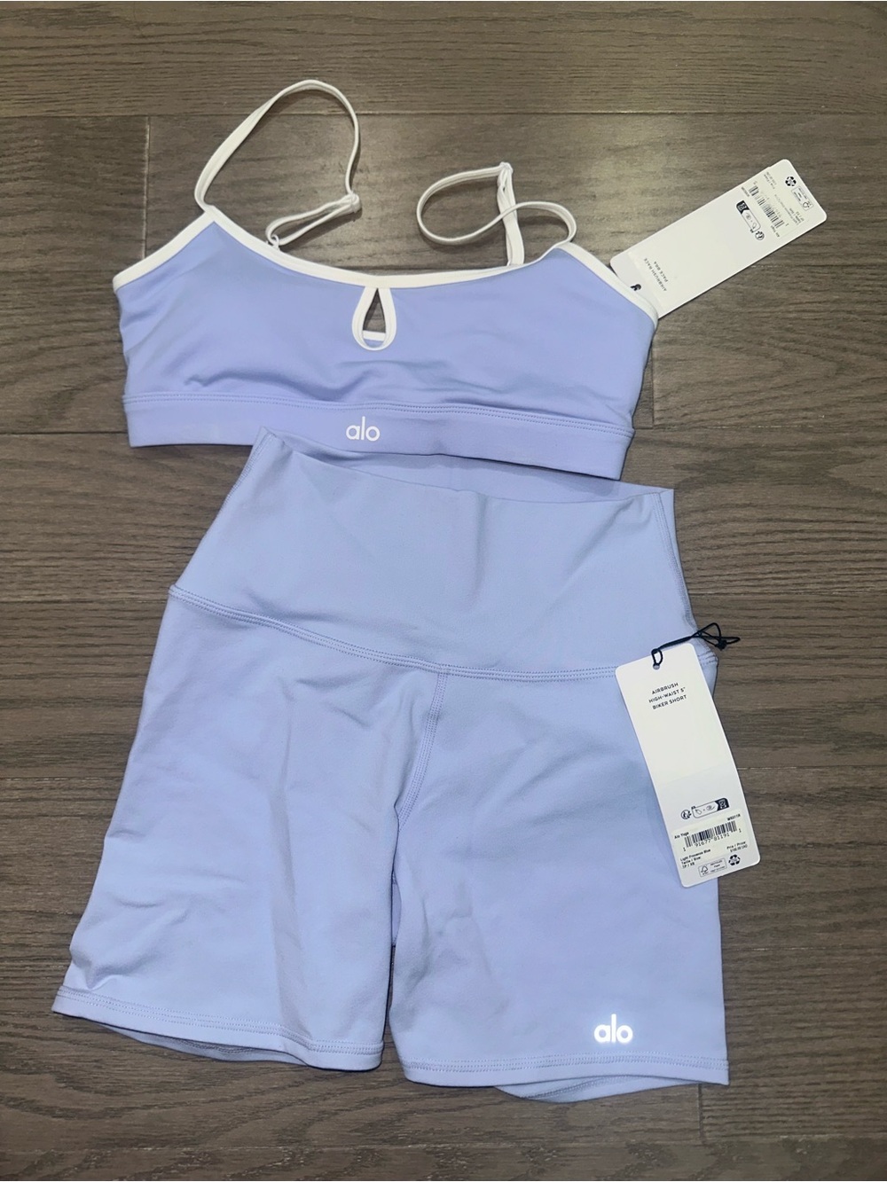 ALO Yoga Lilac Sports Bra and High-Waist Shorts Set
